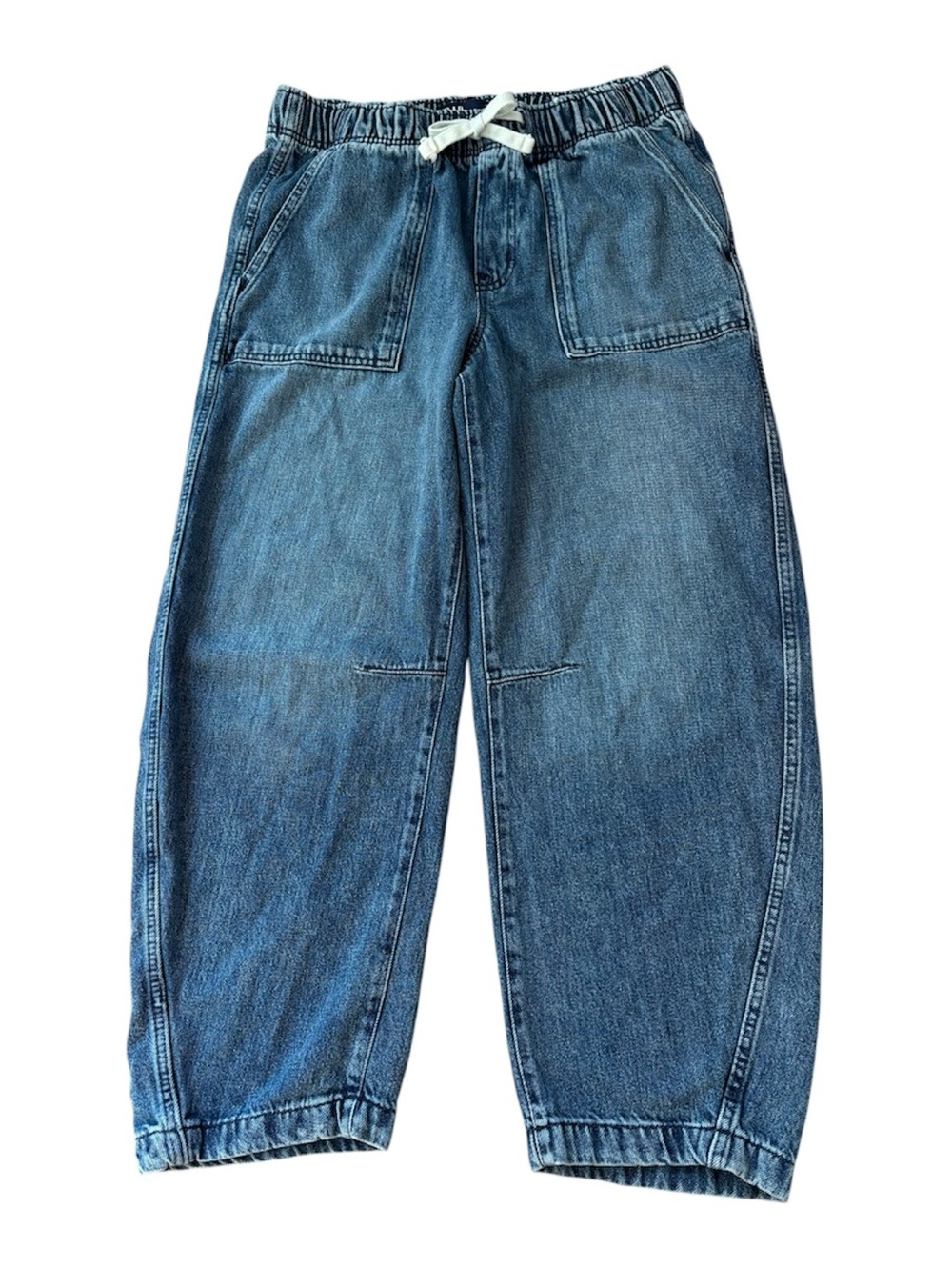 GAP Mid Rise SuperSoft Pull-On Barrel Jeans Size Small Medium Wash Blue Denim